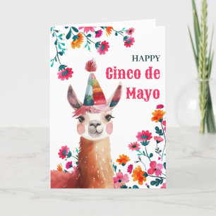 Waterverf Lama Fuchsia Floral Happy Cinco de Mayo Feestdagen Kaart