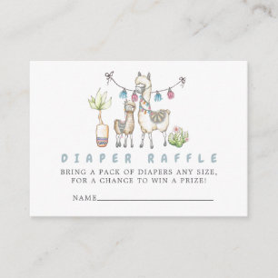 Waterverf Lama thema Baby Shower Luier Raffle Informatiekaartje