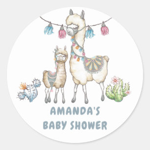 Waterverf Lama thema Baby Shower Ronde Sticker