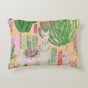 Waterverf lama's, cactussen: naadloos patroon. accent kussen