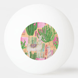 Waterverf lama's, cactussen: naadloos patroon. pingpongbal