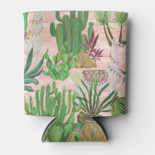 Waterverf lama's en cactussen. blikjeskoeler (Voorkant)