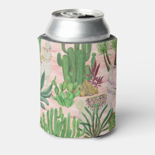 Waterverf lama's en cactussen. blikjeskoeler (Blikje Achterkant)