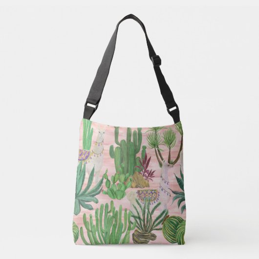 Waterverf lama's en cactussen. crossbody tas (Voorkant)