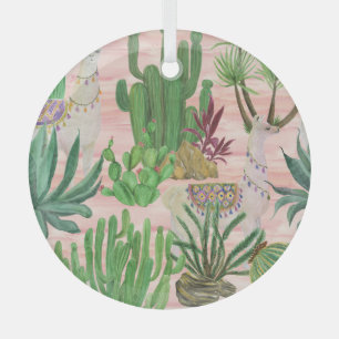 Waterverf lama's en cactussen. glas ornament