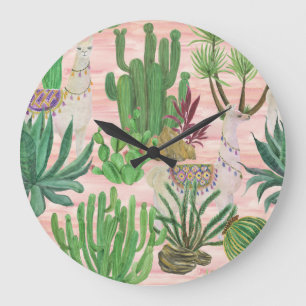 Waterverf lama's en cactussen. grote klok