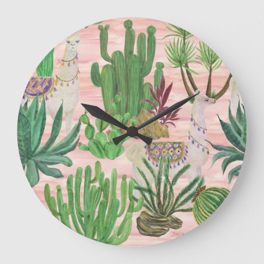 Waterverf lama's en cactussen. grote klok (Voorkant)
