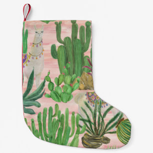Waterverf lama's en cactussen. kleine kerstsok
