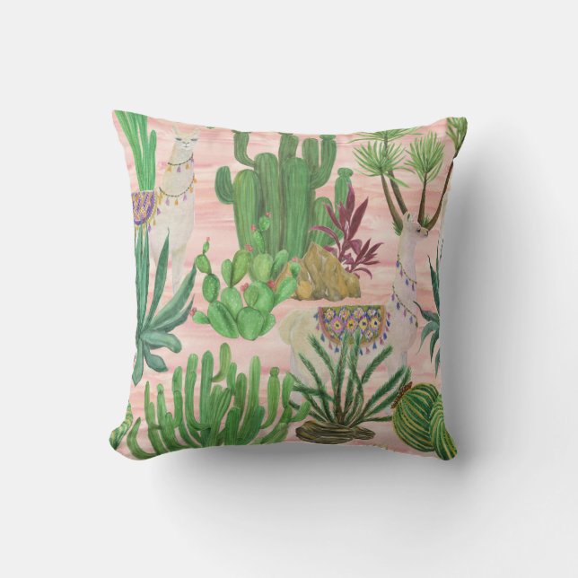 Waterverf lama's en cactussen. kussen (Voorkant)