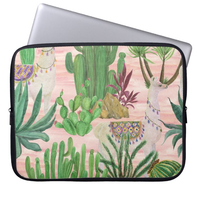 Waterverf lama's en cactussen. laptop sleeve (Voorkant)