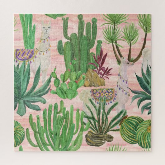 Waterverf lama's en cactussen. legpuzzel (Verticaal)