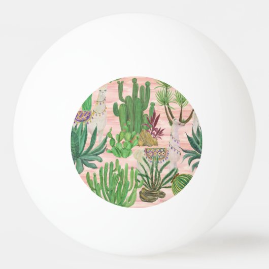 Waterverf lama's en cactussen. pingpongbal (Voorkant)