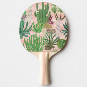 Waterverf lama's en cactussen. tafeltennisbatje