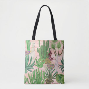 Waterverf lama's en cactussen. tote bag