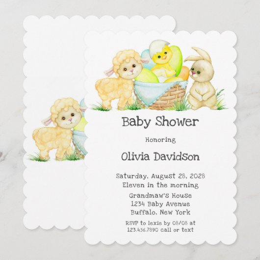 Waterverf Lamb Chic en Bunny Baby shower Kaart (Voorkant / Achterkant)
