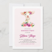 Waterverf Lamb en Paarse Bloemen Verjaardagsfeest Kaart (Voorkant)