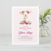 Waterverf Lamb en Paarse Bloemen Verjaardagsfeest Kaart (Staand voorkant)