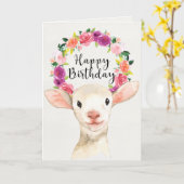Waterverf Lamb Happy Birthday Kaart (Gele Bloem)