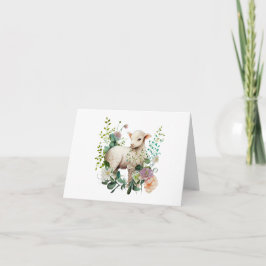Waterverf Lamb met Krans van Bloemen BLANK Kaart