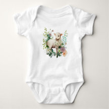 Waterverf Lamb met Krans van Bloemen