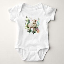 Waterverf Lamb met Krans van Bloemen Romper