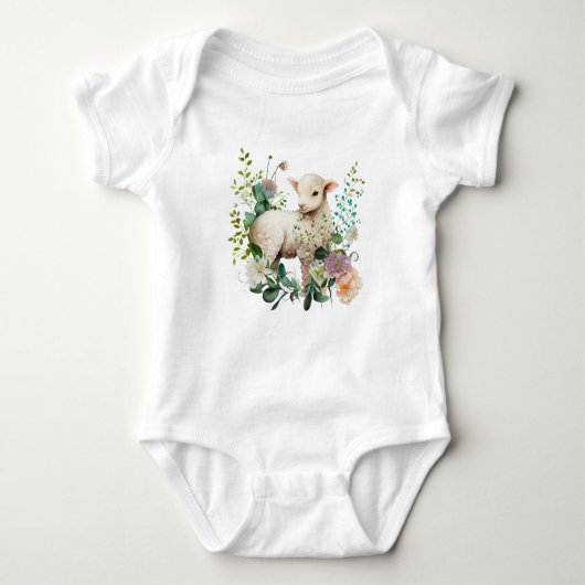 Waterverf Lamb met Krans van Bloemen Romper (Voorkant)