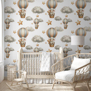 Waterverf Lamb & Teddy In Hete Luchtballon Behang
