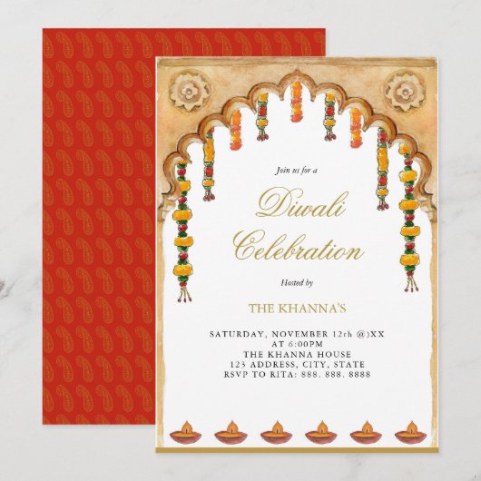 Waterverf lampen Diwali Party Feestdagenkaart (Voorkant / Achterkant)