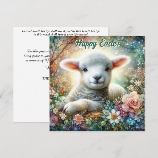 Waterverf Lamspastel Bloemen Religieus Pasen Feestdagenkaart (Voorkant / Achterkant)