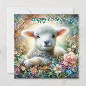 Waterverf Lamspastel Bloemen Religieus Pasen Feestdagenkaart (Voorkant)