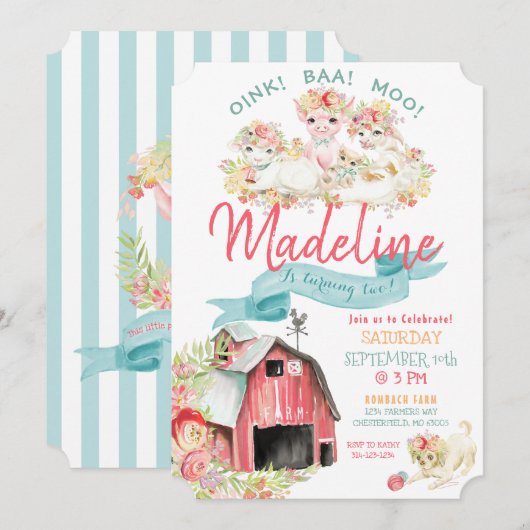 Waterverf Land Boerderijdieren Verjaardagsfeest Kaart (Voorkant / Achterkant)