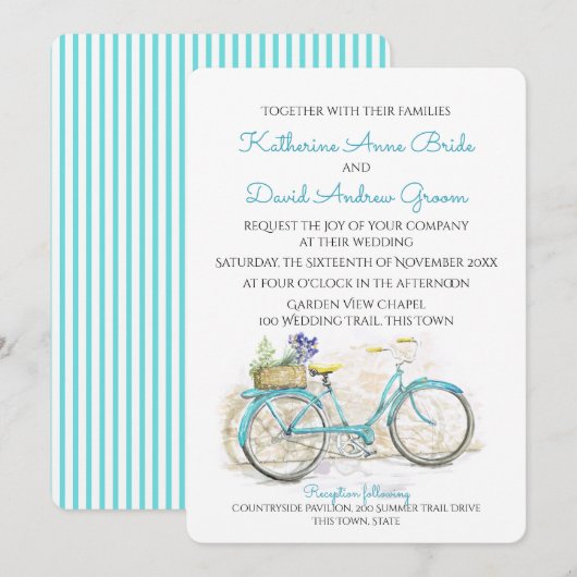 Waterverf land fietsbruiloft kaart (Voorkant / Achterkant)