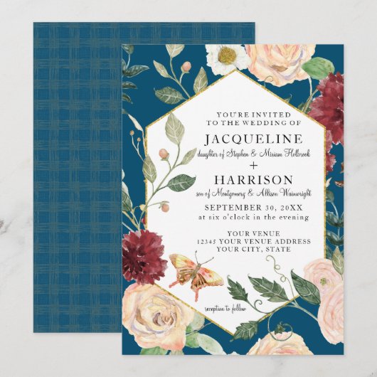 Waterverf Land Floral Coral Roos Butterfly Kaart (Voorkant / Achterkant)