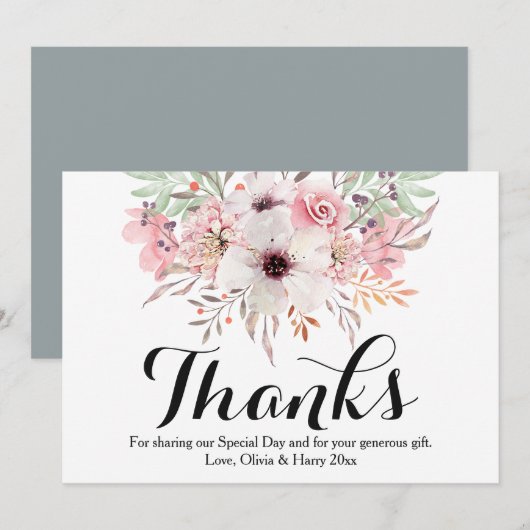 Waterverf Land Floral Weddenschap Hartelijk dank Bedankkaart (Voorkant / Achterkant)