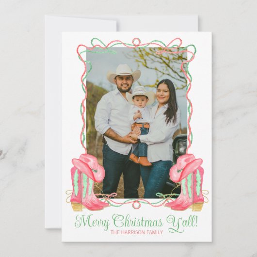 Waterverf Land Kerst Cowboy Laarzen Foto Feestdagenkaart (Voorkant)