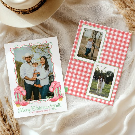 Waterverf Land Kerst Cowboy Laarzen Foto Feestdagenkaart