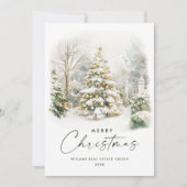 Waterverf Land Kerstboom Bedrijf Feestdagenkaart (Voorkant)