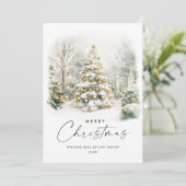 Waterverf Land Kerstboom Bedrijf Feestdagenkaart (Staand voorkant)