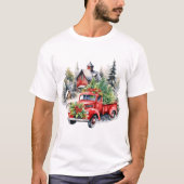 Waterverf Land Kerstwagen T-shirt (Voorkant)