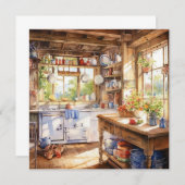 Waterverf land keuken achtergrond notitiekaartje (Voorkant / Achterkant)