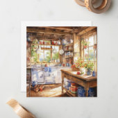 Waterverf land keuken achtergrond notitiekaartje (Voorkant / Achterkant in situ)