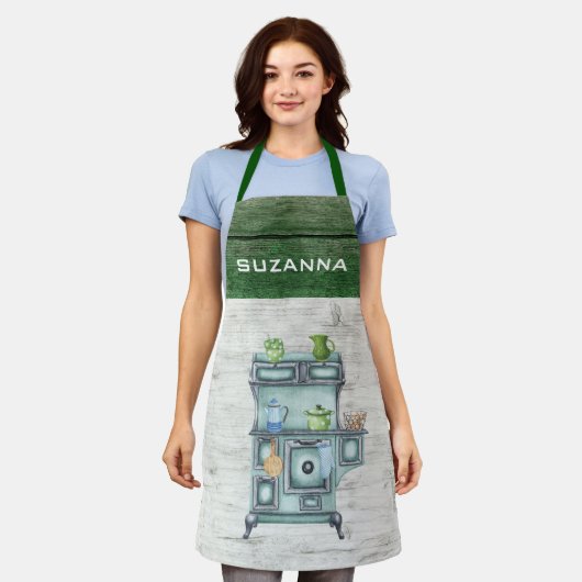 Waterverf Land Kitchen Green - Persoonlijke naam Schort (Gedragen)