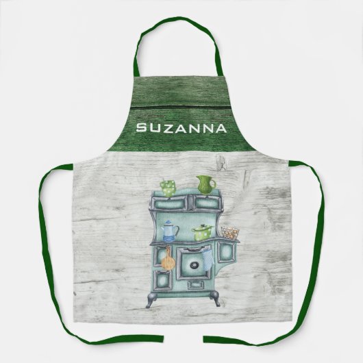 Waterverf Land Kitchen Green - Persoonlijke naam Schort (Voorkant)