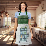 Waterverf Land Kitchen Green - Persoonlijke naam Schort<br><div class="desc">Dit ontwerp werd gecreeerd door digitale kunst. Het kan op het gebied worden gepersonaliseerd dat door de foto en/of de tekst te veranderen wordt verstrekt. Of het kan worden aangepast door de klik te kiezen om de andere optie aan te passen en de kleur op de achtergrond te verwijderen of...</div>