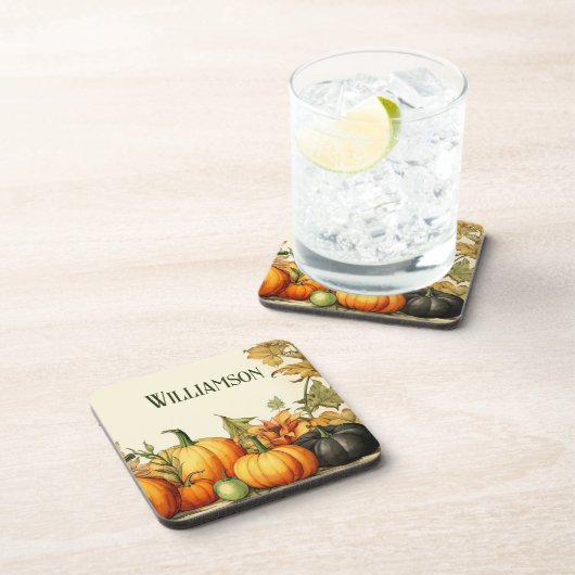 Waterverf Land Pompoen Patch Monogram Bier Onderzetter (Rechterzijde)