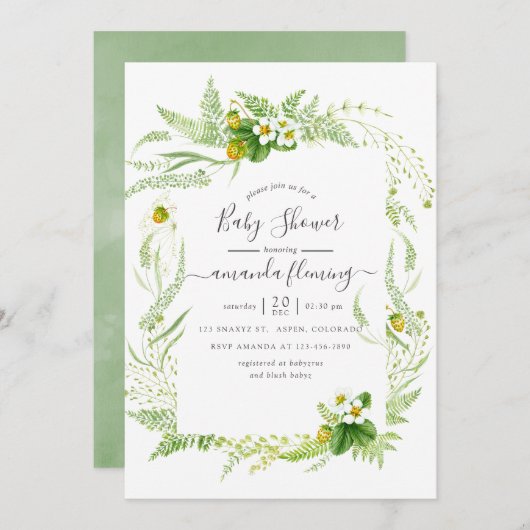 Waterverf Land Rustic Greenery Baby shower Kaart (Voorkant / Achterkant)