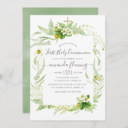 Waterverf Land Rustiek Groen Heilige Communie Kaart (Voorkant / Achterkant)