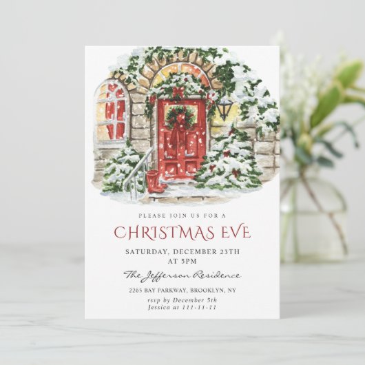 Waterverf Land Vakantiehuis Kerstfeest I Kaart (Staand voorkant)