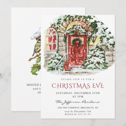 Waterverf Land Vakantiehuis Kerstfeest I Kaart (Voorkant / Achterkant)