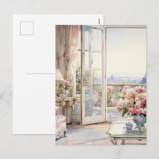 Waterverf land woonkamer feestdagenkaart (Voorkant / Achterkant)